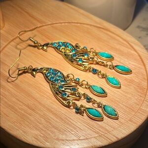 Elegant Gold and Turquoise Peacock Earrings